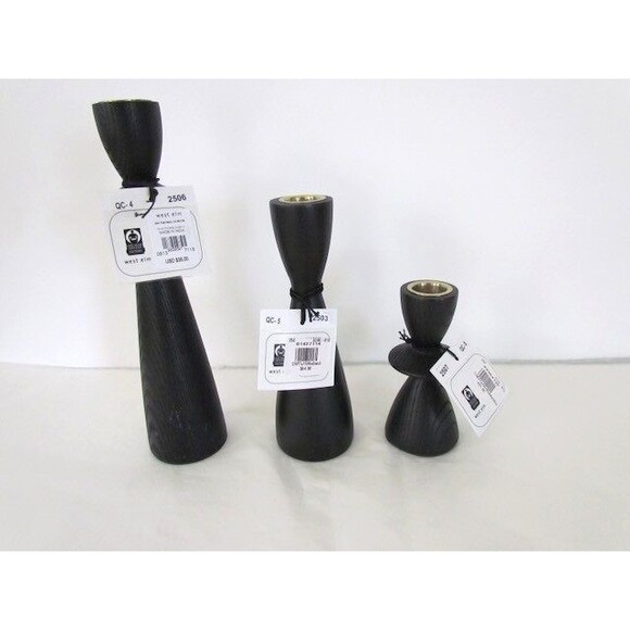 West Elm Tira Wood Taper Candle Holders Black Ash  Set 3 w Candles - Picture 5 of 13